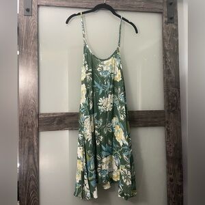 Free People Green Cream Spaghetti Strap Maxi Sundress